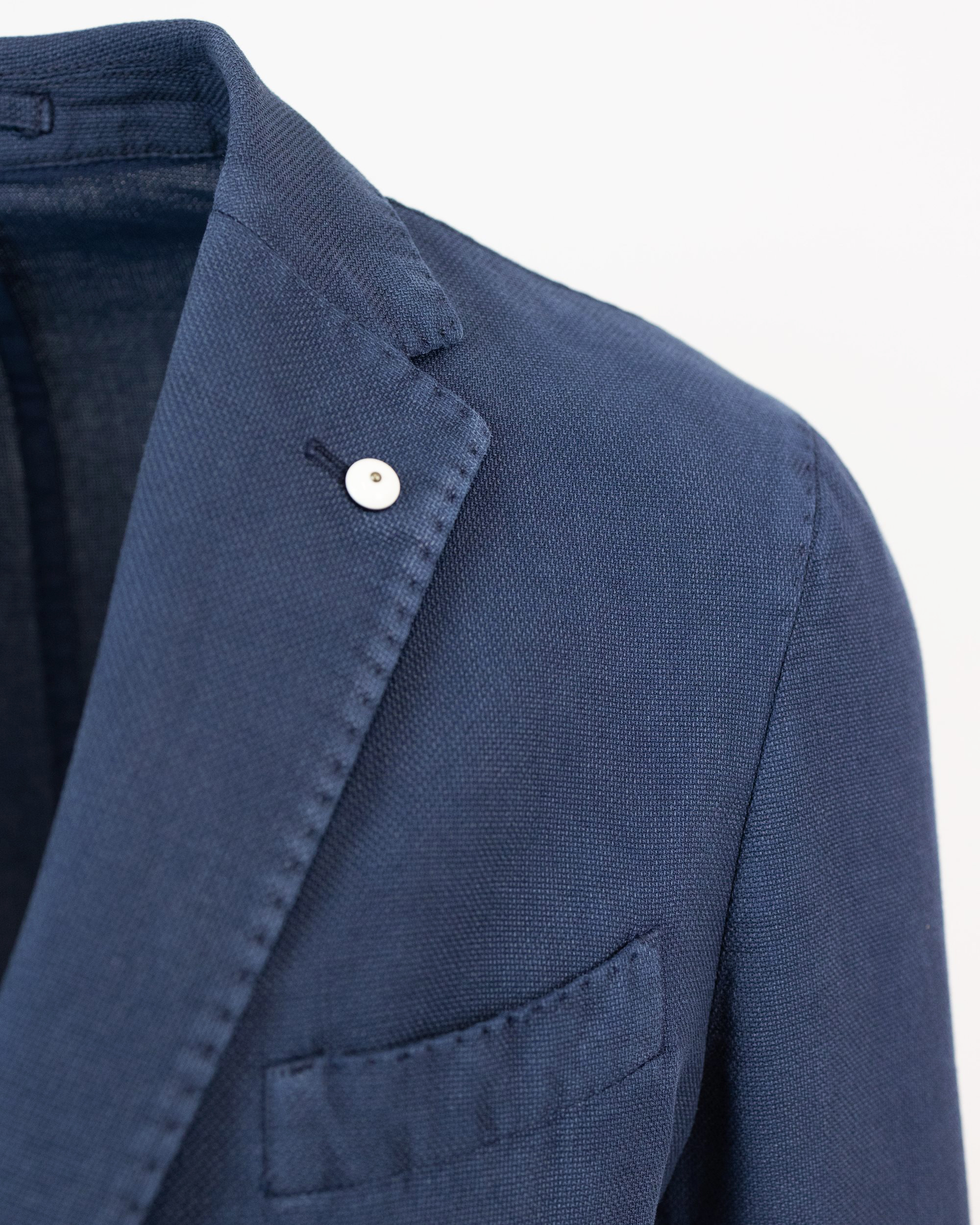 Shop L.b.m 1911 Single-breasted Jacket In Ramie Cotton In Blu