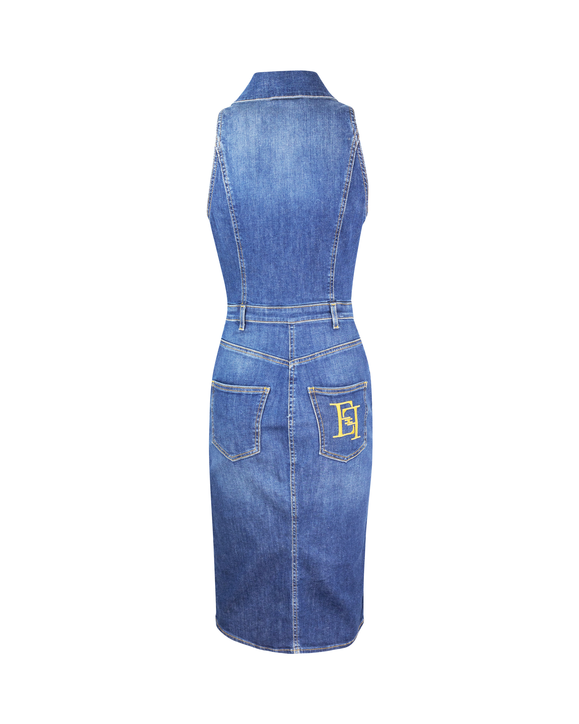 Shop Elisabetta Franchi Denim Midi Dress With Buttoning In 104blue Denim