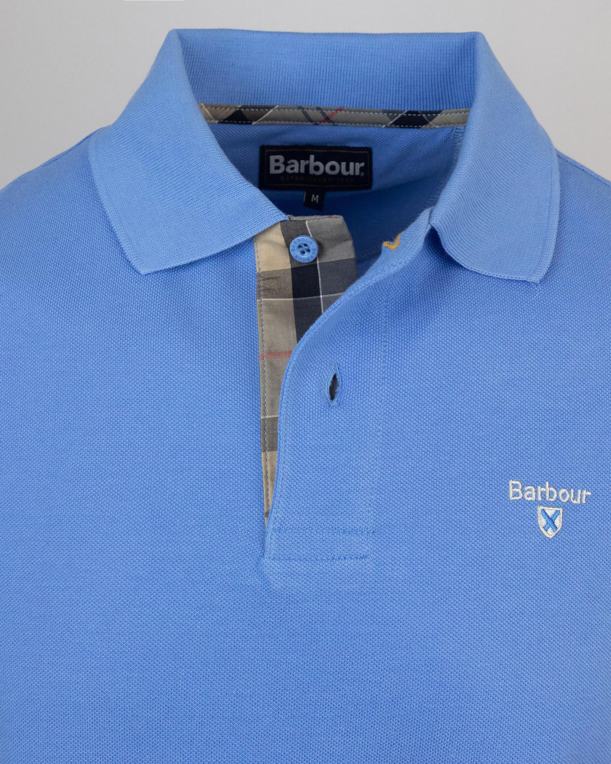 Shop Barbour Pique Polo Shirt With Tartan Inserts In Bl95