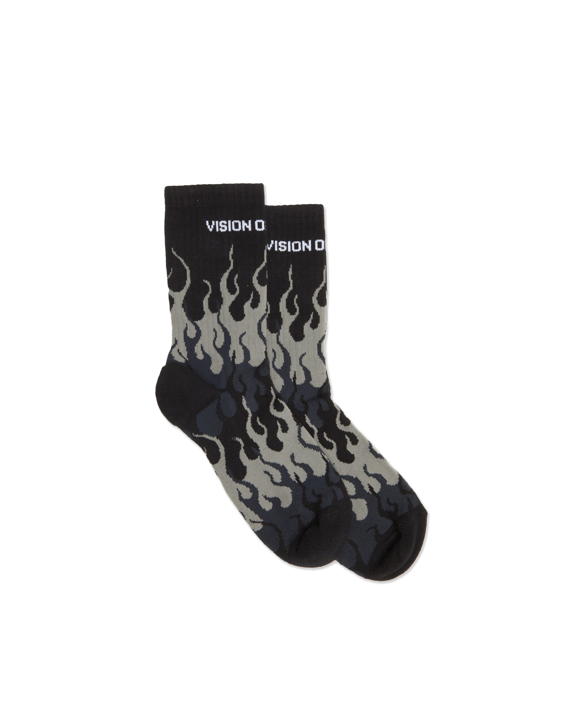 Shop Vision Of Super White Flames Socks In Black