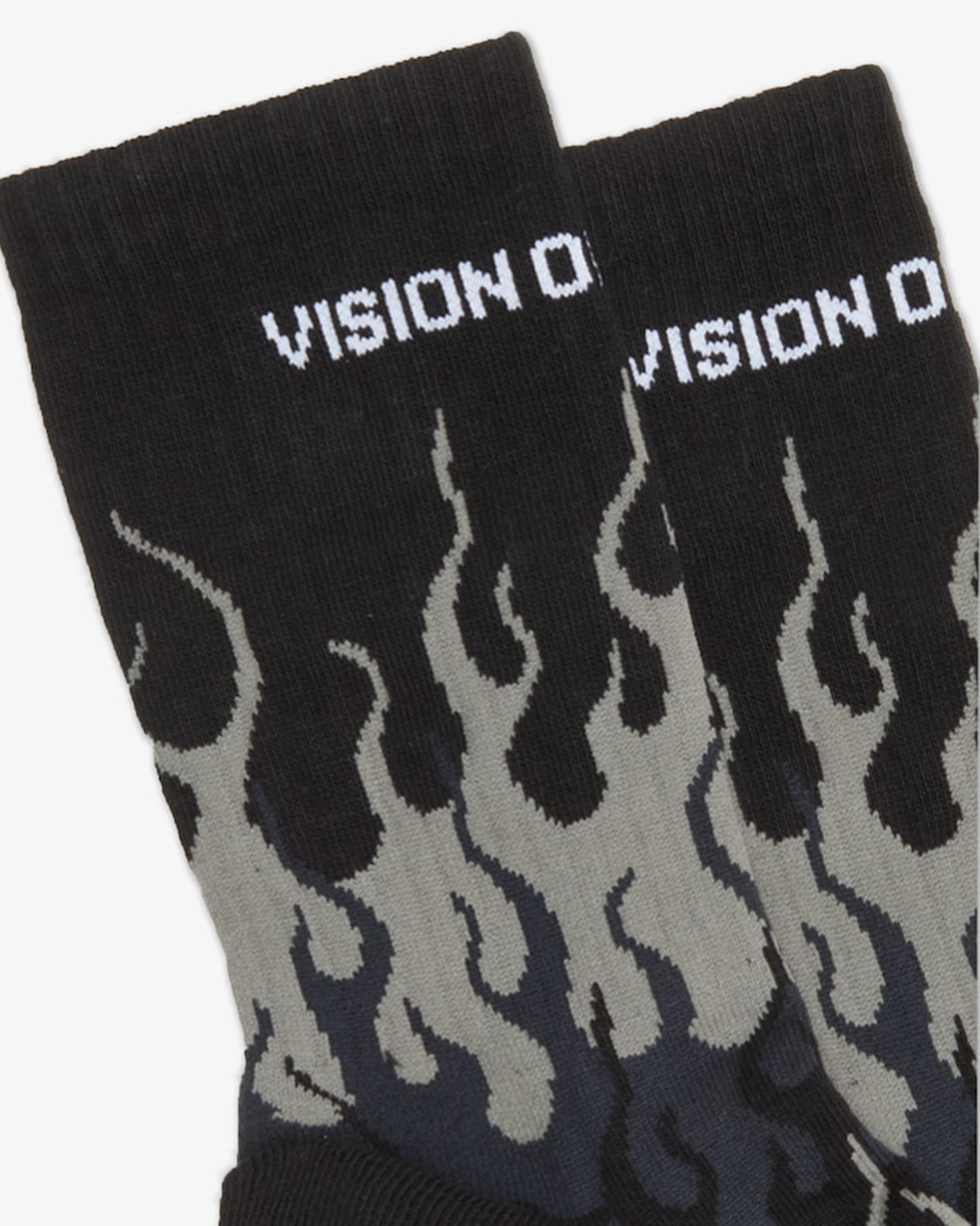 Shop Vision Of Super White Flames Socks In Black