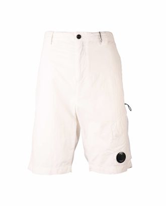 White shorts with "Lens" detail
