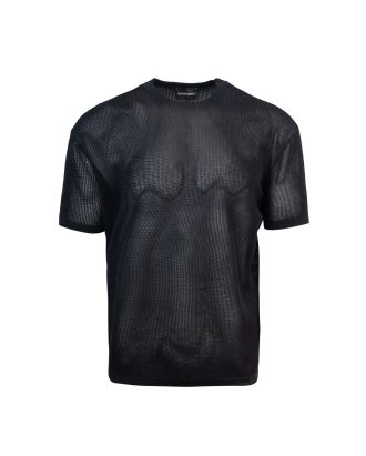 Net stitch sweater with black jacquard logo bottom