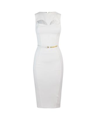 Midi dress in technical fabric with belt and cut out