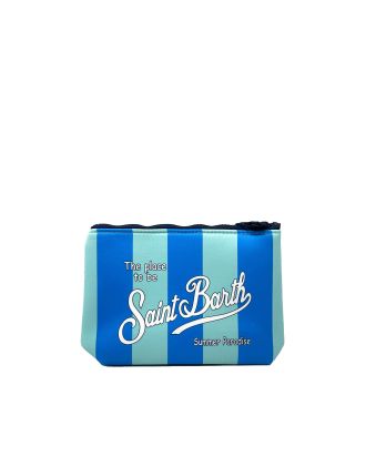 Aline clutch bag in blue and light blue striped scuba