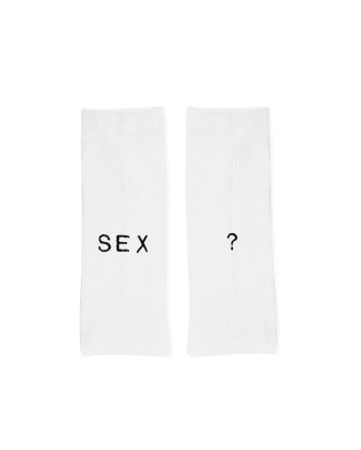White socks with "Sex" embroidery