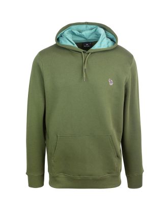 Green hooded sweatshirt with logo patch