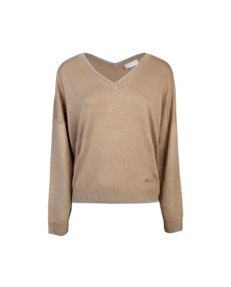 Sand V Lurex sweater