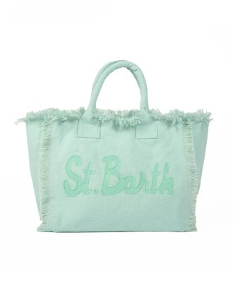 Vanity canvas bag with aqua green patch