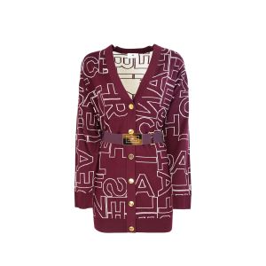 Cardigan in misto lana lettering bordeaux