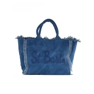 Vanity canvas bag with blue patch